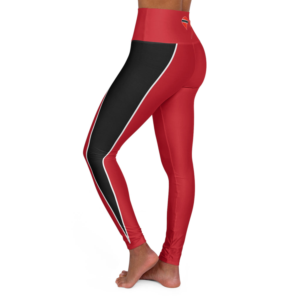 Love Trinidad & Tobago Striped High Waisted Yoga Leggings (RED)
