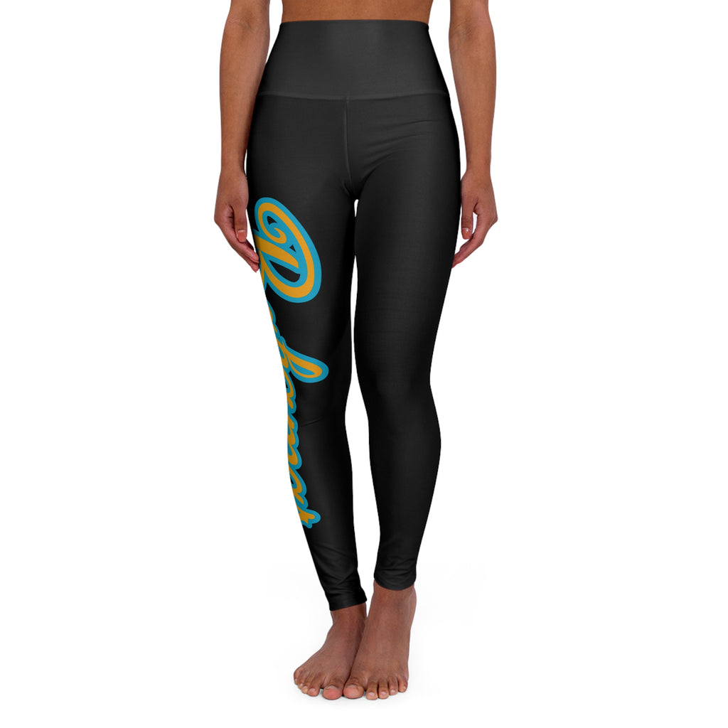 Bahamas Script High Waisted Yoga Leggings (BLACK)