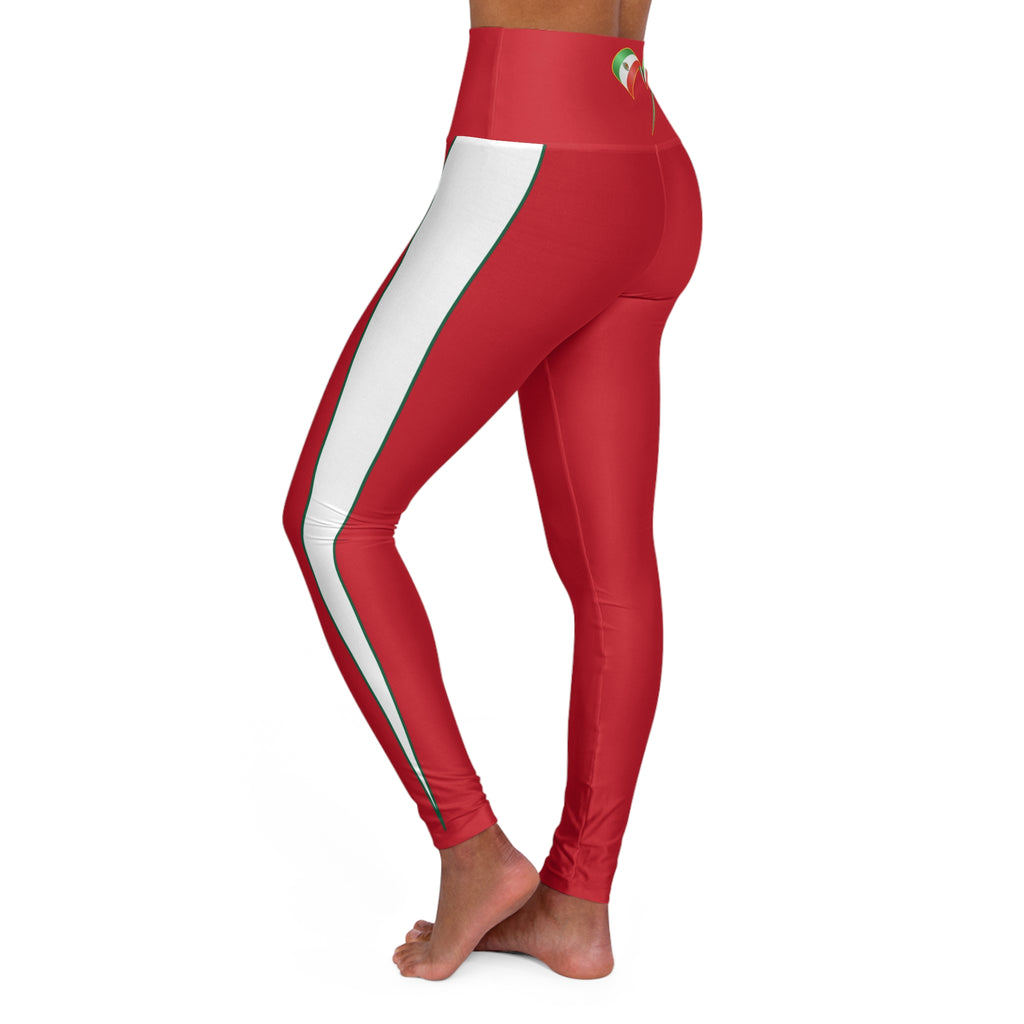 Mexico Vertical Stripes High Waisted Yoga Leggings (RED)